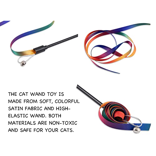 PELLUM Cat Toys, Cat Rainbow Wand Toy Cat Teaser Toy, Interactive Cat Toy Wand Kitten Toys, Colorful Ribbon Charmer for Indoor Cats to Play Chase Exercise - 2PCS