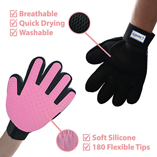 Zenify Cat Hair Remover Grooming Glove Mitt for Deshedding Fur from Cats, Kittens, Rabbits, Guinea Pigs (Light Pink - Left Handed)