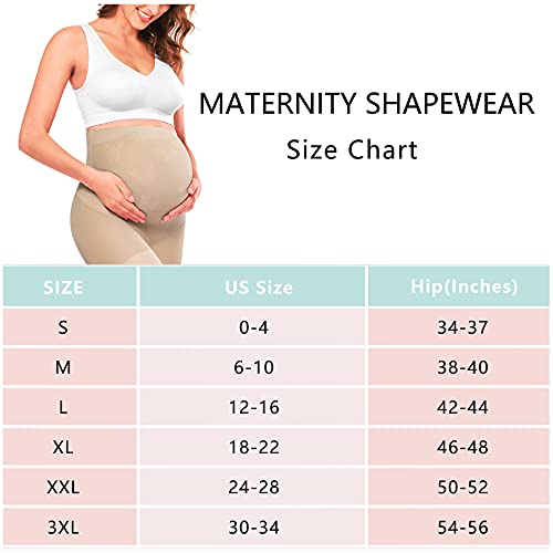 “Baby Bump” Premium Maternity Shapewear, High Waisted Mid-Thigh Pregnancy Underwear Prevent Chaffing Soft Adominal Support, Nude+black, Large