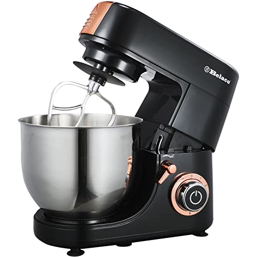 belaco Full Size Stand Mixer 7L Stainless Steel Mixing Bowl Food Mixer 1500W Tilt Head 6 Speed Timer Digital Kitchen Mixer with Whisk, Beater & Dough Hook, Black
