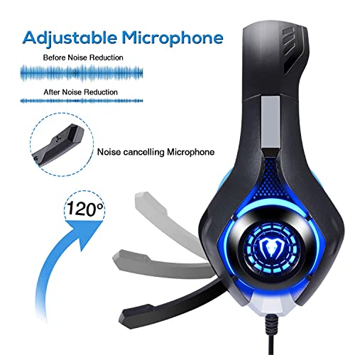 BlueFire Stereo Gaming Headset for Playstation 4 PS4, Over-Ear Headphones with Mic and LED Lights for PS5, Xbox One, PC, Laptop(Blue)