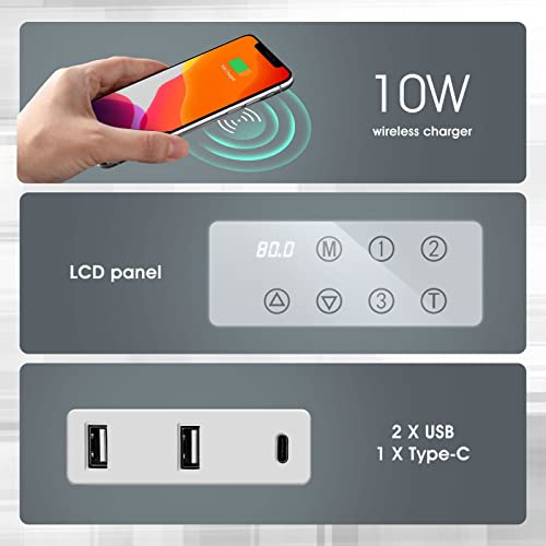 Luxsuite Electric Standing Desk Sit Stand Up Office Table Height Adjustable Motorised Rising Memory Function Tempered Glass Top Wireless Charger USB White
