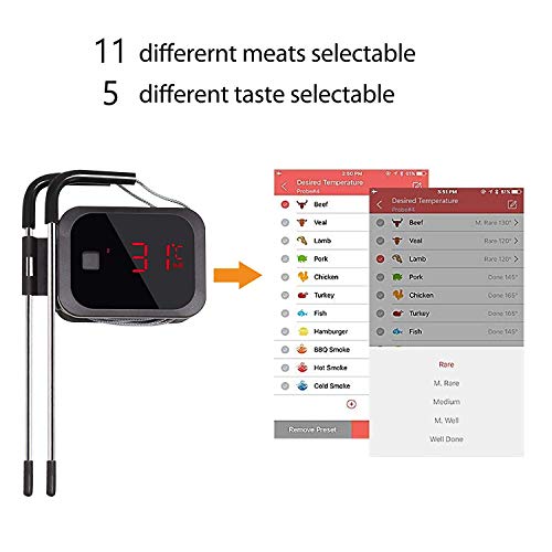 Inkbird IBT-2X Digital BBQ Grill Bluetooth Smoker Thermometer, 150 feet Wireless Cooking Meat Thermometer with Timer and Alarm for Kitchen Oven Barbecue, Dual Probes
