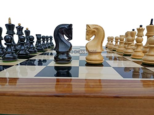 Combo Chess Set-3.5" Zagreb Chess Pieces with 17" Ebony Chess Board- Taj Chess Store