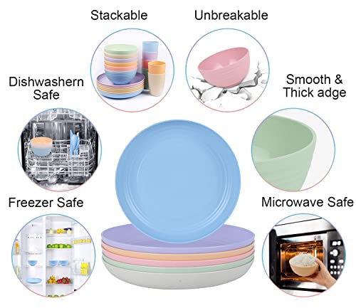 Zelova Wheat Straw Dinnerware Sets for 6- Unbreakable Plastic Dishes Set 42 PCS, Reusable Plates and Bowls Sets, Lightweight, Microwave & Dishwasher Safe - Perfect for Camping, Picnic, Campervan