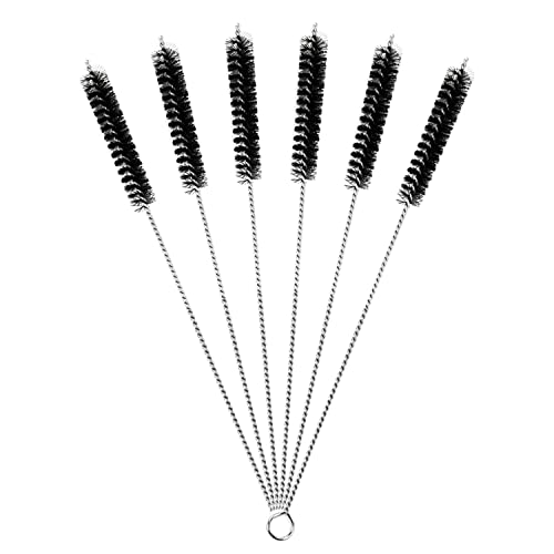 EKIND Straw Cleaner Brushes, Nylon Bristles w/Stainless Steel Handle - 6 Piece Value Pack (Black）