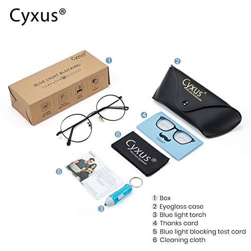 Cyxus Blue Light Glasses Women UV Protection Anti Eye Strain Eyeglasses Sleep Better Stylish Metal Round Frame Leopard (Black)