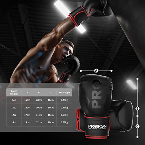 PROIRON Boxing Gloves MMA Punch Bag Training Mitts for Muay Thai, Sparring, Kickboxing, Fighting, Martial Arts, Workout Gloves 8oz with Free Deodoriser