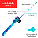 Zebco Kids Splash Floating Spincast Reel and Fishing Rod Combo, 29-Inch 1-Piece Fishing Pole, Size 20 Reel, Right-Hand Retrieve, Pre-Spooled with 6-Pound Cajun Line, Blue
