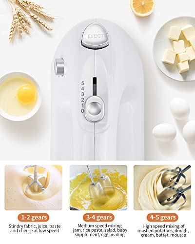 Avitong Electric Hand Mixer, 5 Speed 300W Turbo with Snap-On Storage Case and 4 Chrome-plated Steel Accessories for Easy Whipping, Mixing Cookies, Brownies, Cakes, and Dough Batters