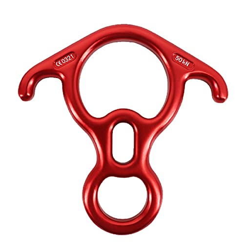 TRIWONDER 50KN Rock Climbing Figure 8 Descender Rescue Belay Device Stop Descender and Carabiner Rock Rappelling Gear (Red)