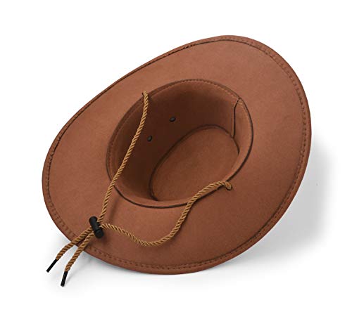 UltraKey Cowboy Hat, Sun Hat Faux Felt Leather Suede Travel Cap Western Hat Outdoor Sun Protect Brown
