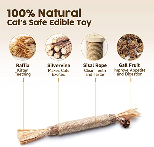 QUREZA Cat Toys, Silvervine Sticks for Cats, 3 Pack Natural Catnip Chew Toys for Kittens Teeth Cleaning, Matatabi Dental Care, Increase Appetite, Calm Cat Anxiety and Stress, Aggressive Chewers Cat Dental Toy