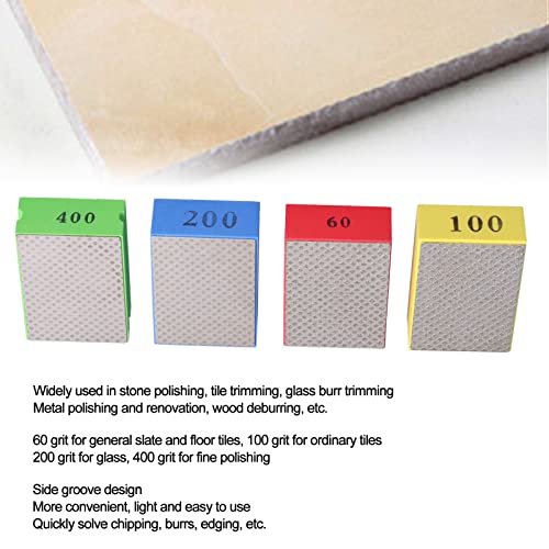 CHICIRIS 4Pcs Diamond Sanding Block, Diamond Hand Tile Polishing Pads, Sanding Pads Tiling Tools, Sandpaper Block 60# 100# 200# 400#, for Tile, Stone, Glass, Metal, Wood Trimming Deburring