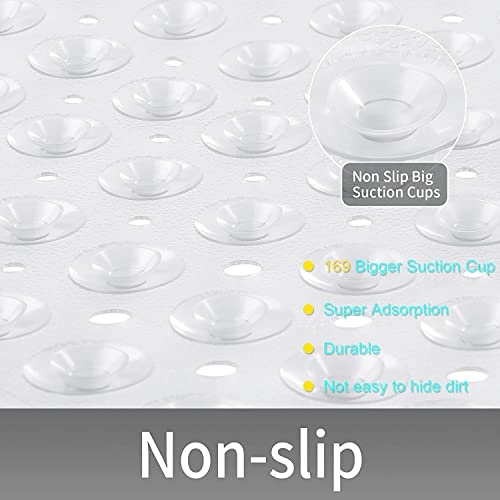 Square Shower Mat Non Slip Anti Mould - 53 x 53cm/21 x 21inch Anti Slip Shower Mat with Suction Cup, Antibacterial Rubber Bathtub Mat with Drain Holes, Machine Washable, Clear White