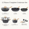 SODAY 12pcs Pots and Pans Set Non Stick Kitchen Cookware Sets Induction Cookware Nonstick Granite Cooking Set with Frying Pans, Saucepans, Steamer Silicone Shovel Spoon & Tongs (Black)