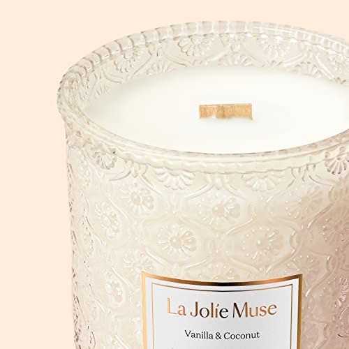 LA JOLIE MUSE Candles for Home Scented, Vanilla and Coconut Gift Candle, Wood Wicked Soy Candles, 19.4oz 90hours