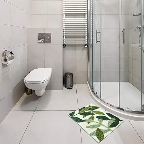 Throw Bathroom Rugs and Mats 20"x32" Green Bath Rug Non Slip Machine Washable Soft Bathroom Floor Mat for Entrance, Green Leaves