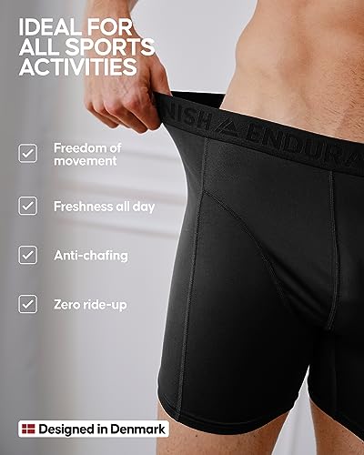 DANISH ENDURANCE 6 Pack Sports Boxer Briefs, Dry Fit, Pouch Support for Men, Black, 3XL