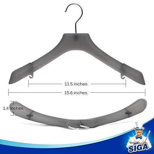 MR.SIGA Plastic Extra Wide Suit Hangers, Pack of 12, Width: 15.5" x 1.4" Depth, Notched Shoulders & Swivel Hooks, Translucent Grey