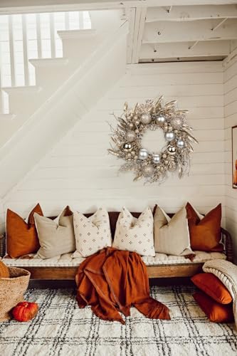 Christmas Wreath Door Wreath for Christmas – Champagne Advent Wreath with Christmas Baubles and Long Branches, Decorative Wreath Christmas Decoration Table Wreath, Diameter 40 cm