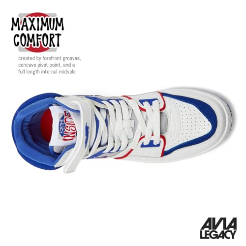 Avia 880 Men’s Basketball Shoes, High Top Retro Sneakers for Indoor or Outdoor, Street or Court, Sizes 7 to 15, White/Medium Blue, 11.5 Women/10 Men