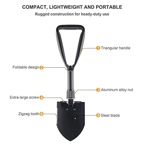 CO-Z Mini Folding Shovel High Carbon Steel, Portable Lightweight Outdoor Tactical Survival Foldable Mini Shovel, Entrenching Tool, Camping, Hiking, Digging, Backpacking, Car Emergency