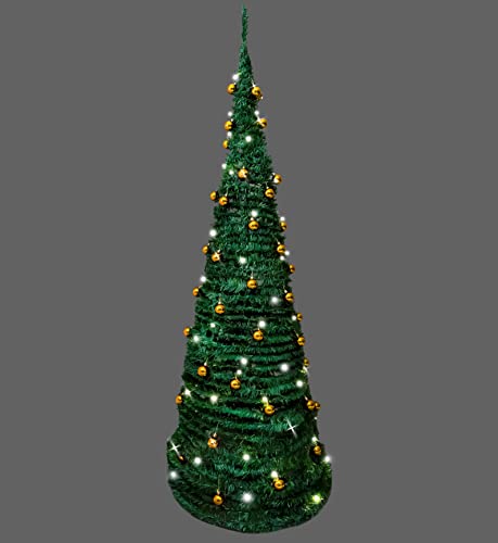 SHATCHI 4Ft-6Ft Prelit Pre Pop up Christmas Tree Xmas Home Indoor LED Warm White Lights Baubles Decorations Battery Operated, Red, 6Ft