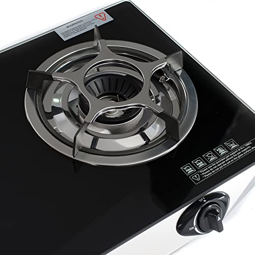 NJ NGB-S2 Indoor Gas Stove - 2 Burner Portable Gas Hob LPG Cooker Cooktop for Caravan Black Glass Freestanding Table Top for Home Kitchen Camping Garden Catering 6.8kW