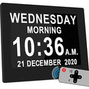 2023 Upgraded 12 Alarms Day Date Clock Dementia Clock with Calendar, On Time Alarm, Auto Night Dimming, Digital Clock with Non-Abbreviated Day&Month, 12 Timers-with Remote Control