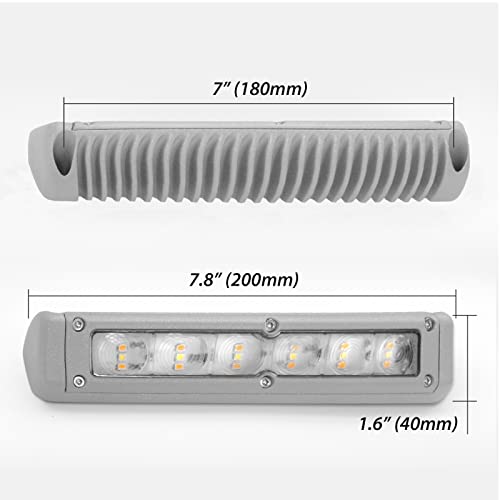 Dream Lighting Gray Shell 200MM 12V LED Awning Annex Lights,Waterproof Interior/Exterior Rigid Wall Bars Light, Camping Strip Lamp for Heavy duty,Off Road,RV Trailer/Caravan/Camper Vans/Motorhome/Yacht/Boat Cool White/Amber