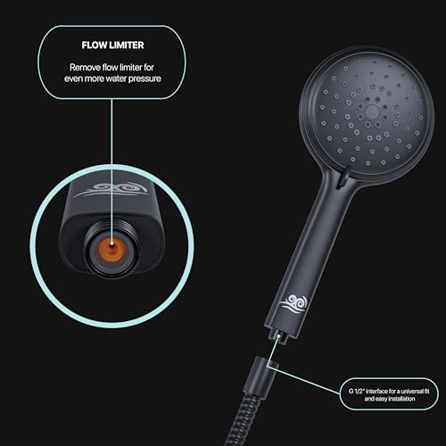 Azure's Premium High Pressure 5-Mode Self Cleaning Handheld Shower Head - Enjoy a Multifunctional Water Saving Hand held System with Descaling Technology - ABS - WELS & Watermark - Matt Black