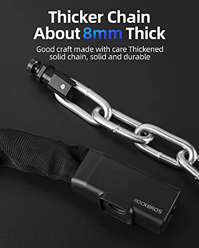 ROCKBROS Bike Chain Lock 8mm Thick Security Bicycle Lock Chain Anti-Theft Bike Locks with 2 Keys 100cm/3.28ft Long Lock for Bike, Motorcycle, Motorbike, Bicycle, Scooter, Door, Gates, Fence, Grill