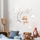 Set of 2 Cartoon Cute Bear Moon and Stars Wall Stickers PVC Stick Wall Sticker Mural Removable Self-Adhesive Wall Decal for Kids Baby Room Bedroom Nursery Playroom Home Decor