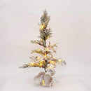 SHATCHI Table Mantel Centrepiece Pre Lit LED Christmas Frosted Tips with Pine Cones Flocked Snow Covered Xmas Tree with Burlap Base for Decoration, Green, 50cm