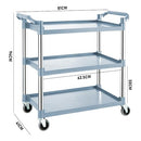 3 Tier Utility Service Cart Restaurant Rolling Cart Kitchen Push Cart Food Serving Trolley Cart with Wheels, Large Shelf Storage Trolley Heavy Duty Catering Cart for Bar Salon Warehouse Office