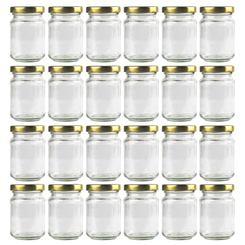 【AU Stock】24 x 150ml Clear Glass Food Jar | Round Glasses Jar with 53mm Golden Twist Cap | Food Container Storage, Spices Jars, Mason Jar for Liquid Jams, Chutneys, Pickles, Sauces