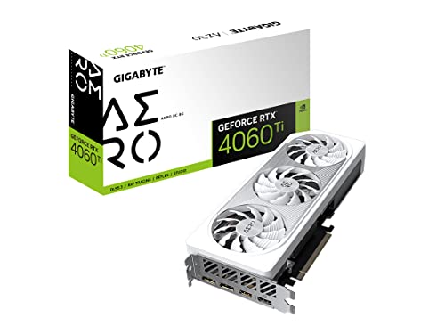 Gigabyte GeForce RTX 4060 Ti AERO OC 8G Graphics Card, 3X WINDFORCE Fans, 8GB 128-bit GDDR6, GV-N406TAERO OC-8GD Video Card