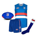 Western Bulldogs Junior Youths Kids AFL Auskick Jumper Guernsey Jersey Shorts Socks Playing Pack with Football Size 6