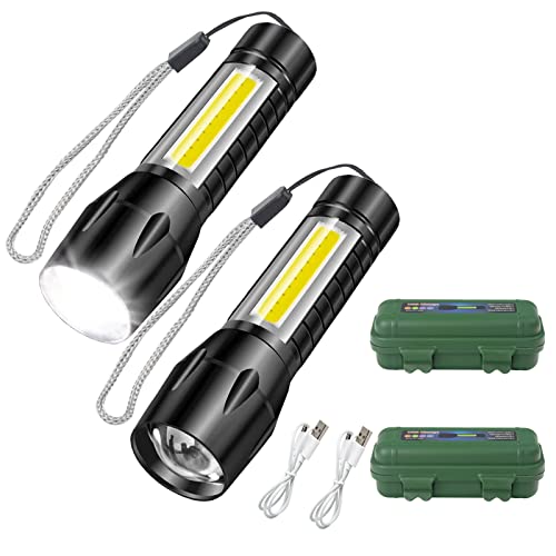 ZCOINS 2 Pack Rechargeable Small Torch, 500LM Zoomable Mini LED Flashlight with COB Side Light, Pocket Mini Torch for Emergency Camping Hiking Dog Walking