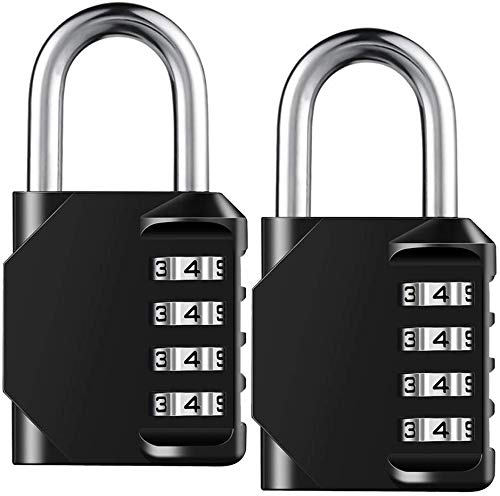 HOMIEST 2 Pack Combination Lock 4 Digit Outdoor Waterproof Padlock for School Gym Locker, Sports Locker, Fence, Toolbox, Gate, Case, Hasp Storage (Black)