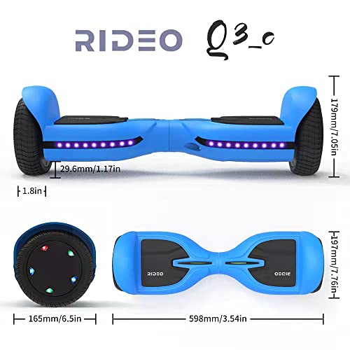 RIDEO Q3-C Hoverboard UL 2272 Approved Electric Self balance Scooter 36v 250w LED RGB light Bluetooth Speaker - Blue