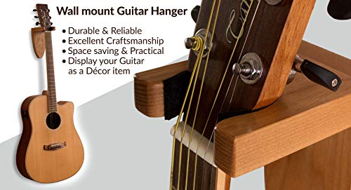 Guitar Holder Wall Mount Ash Wood Wooden Guitar Hanger Hook Stand Rack Guitar Hanger for Electric Classic Acoustic and Bass Guitar Musical Instruments Hardwood (Brown)