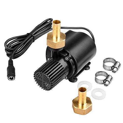 DC 12V 15W Submersible Water Pump with Brass Male Thread Nozzles, Brushless Fountain Circulation Mini Clear Water Pump, 210 GPH, 14½ ft High Lift for Aquarium, Fish Tank Pumping, Rockery