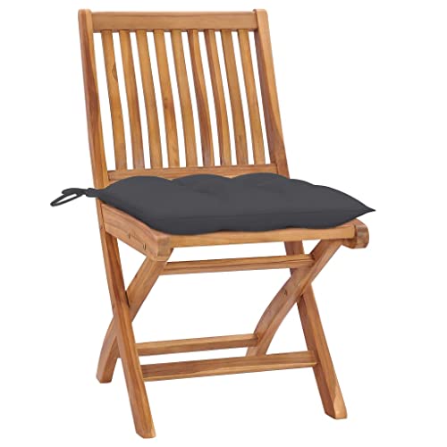 vidaXL Solid Teak Wood Garden Chairs, Set of 2, with Anthracite Cushions and Waterbase Finish