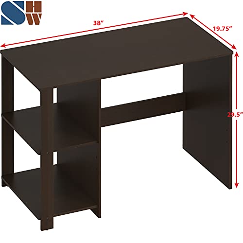 SHW Home Office Computer Desk with Shelves, Espresso