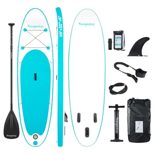 Inflatable SUP Stand Up Paddle Board, Inflatable SUP Board, iSUP Package with All Accessories (All Round Primary-Turquoise Green-10' x 32'' x 6'')