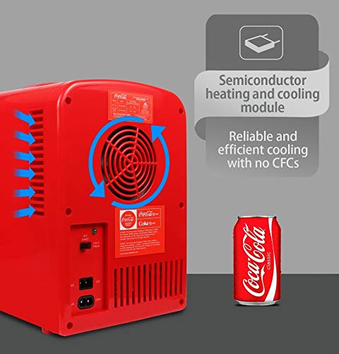 Coca-Cola Classic Portable 6 Can Thermoelectric Mini Fridge Cooler/Warmer, 4 L/4.2 qt, Red, for Home, Dorm, car, Boat, Beverages, Snacks, Skincare, Cosmetics, Medication
