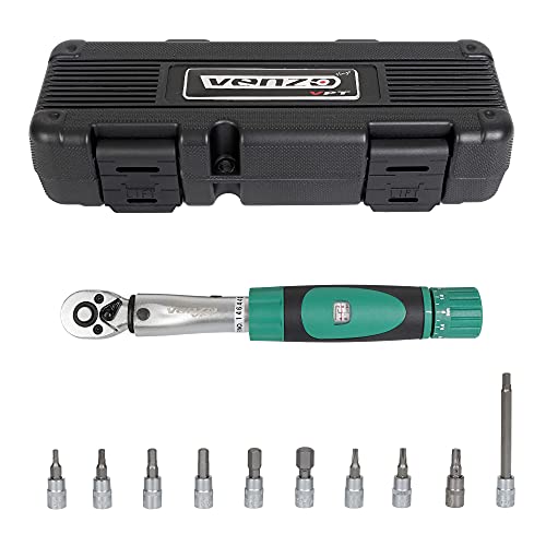 Venzo 1/4 Inch Drive Click Torque Wrench Set - 2 to 24 Nm - Bicycle Maintenance Kit for Road & Mountain Bikes, Motorcycle Multitool - Includes Allen & Torx Sockets, Extension Bar