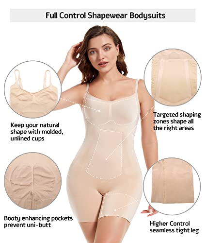 SHAPERX Bodysuit for Women Tummy Control Shapewear Mid-Thigh Seamless Full  Body Shaper, AU-SZ6224-Beige-XL